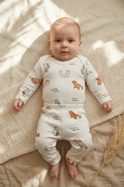 Babydonat Safari Patterned 100% Double Cotton Baby Boy Set 3-9 Months