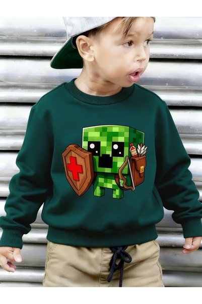 WOODROFFE Dečiji duks sa štampom Minecrafta, zeleni, sa 3 trake i okruglim iz...
