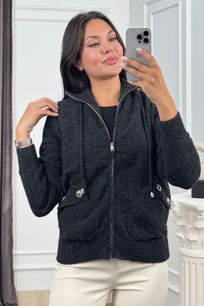 MissVina سترة صوفية نسائية شتوية من قماش الفيلورا الرمادي الداكن، بياقة عالية...