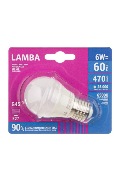 Lamba Bec LED E27 6W (G45) Lumină Albă Rece, 650 lm – Durată 25.000 ore