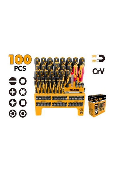 TOLSEN 100-Piece Screwdriver Set CR-V Chrome Vanadium, Complete Slotted Phill...