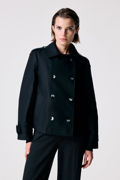 adL Siyah Gömlek Yaka Kısa Trençkot
