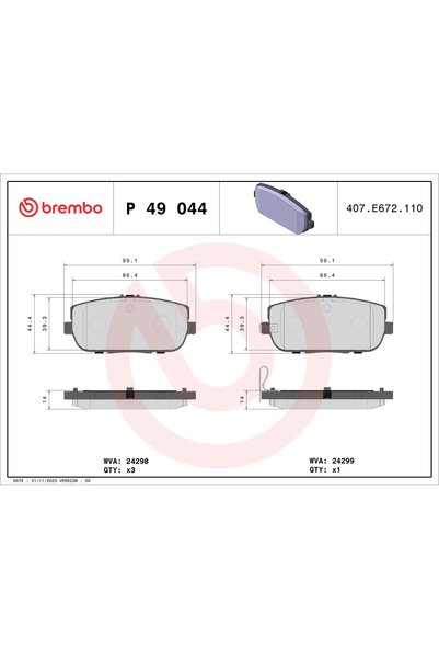 Brembo Σετ τακακιών φρένων, δισκόφρενο P 49 044