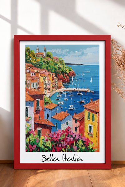 HOMEPACK Bella Italia Sailing Harbor i Flowers uokvirena slika, poster Italij...