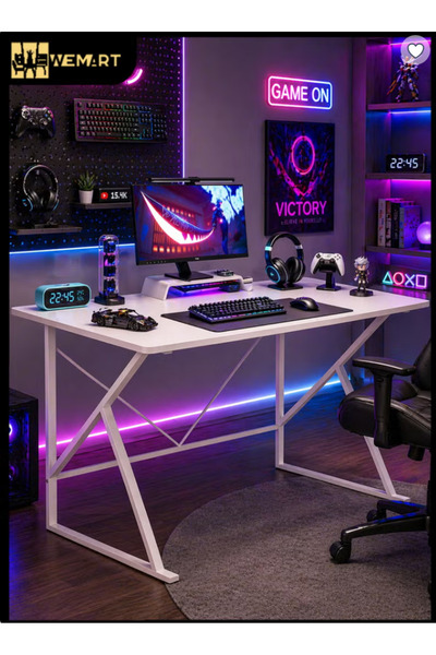 Wemart Modern Computer Desk with K-Shaped Metal Legs - Sturdy Office Writing ...