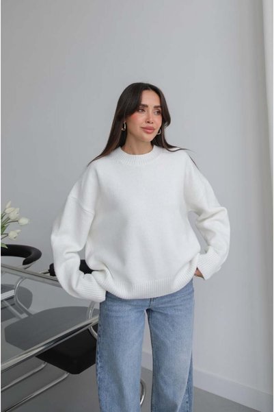 hiraz fashion Women's White Wool Blend Sweater