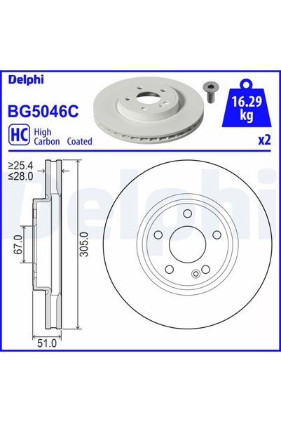 DELPHİ Спирачен диск BG5046C, комплект от 2 бр.