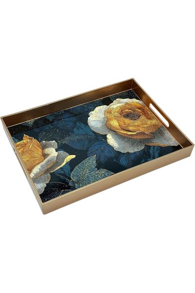 Generic صينية تقديم بمقابض، 38*25*4.5 سم، صينية عثمانية بلاستيكية مع رسومات أ...