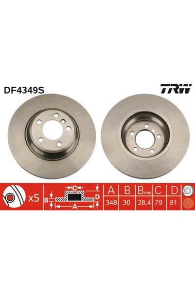 TRW Дискова спирачка DF4349S, комплект 2 бр.