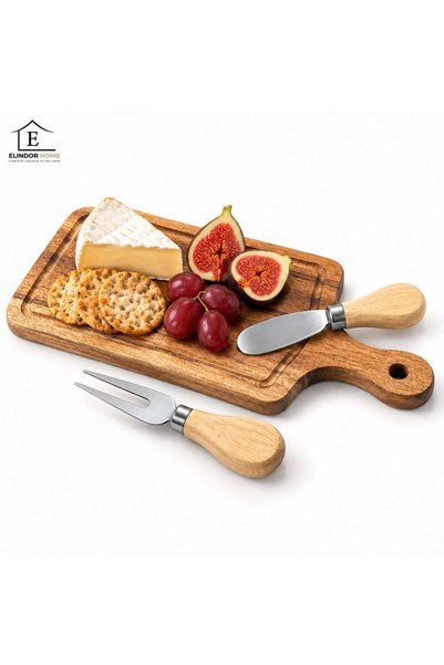 Elindor ®   Σετ σερβιρίσματος τυριού 3 τεμαχίων, από ξύλο, με λαβή, με μαχαίρ...