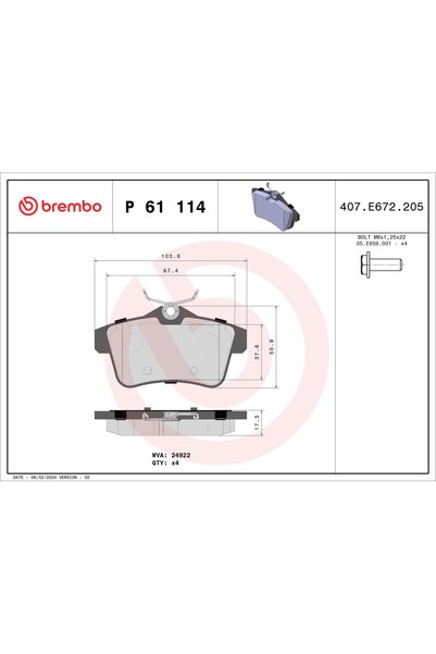 Brembo Σετ τακακιών φρένων, δισκόφρενο P 61 114