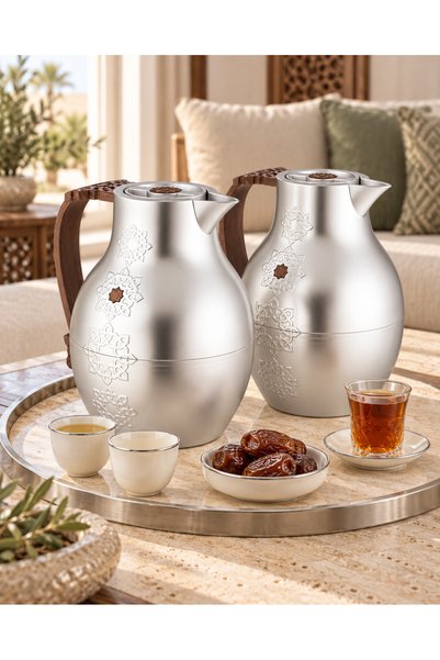 Dania Silver Veranda Tramset with Brown Accents and Geometric Decorations – A...