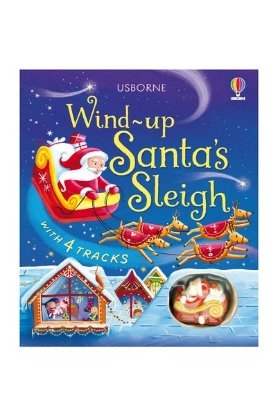 Usborne Carte interactiv cu jucarie si sanie, Wind-Up Santa's Sleigh, 3 Ani+