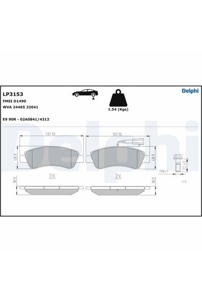 DELPHİ Σετ τακακιών φρένων, δισκόφρενο LP3153