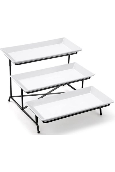 Generic 3 Tier Serving Tray Set Porcelain Tiered Serving Platters, Collapsibl...