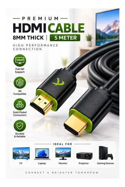 FUJISHKA كابل HDMI بطول 5 أمتار، يدعم دقة 1080p كاملة – كابل HDMI سميك بعرض 8...