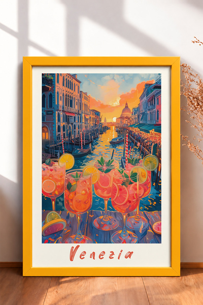 HOMEPACK Venecija, čaše za koktele u kanalu, uokvirena slika, poster Italije,...
