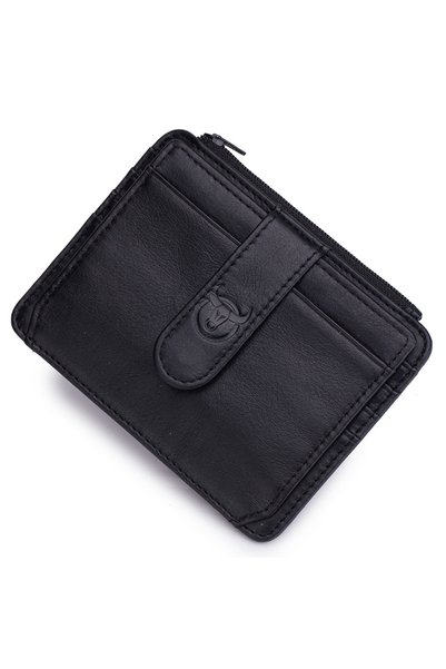 Choice Black BULLCAPTAIN Genuine Leather RFID Blocking Zipper Card Holder Cre...