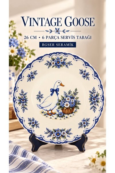 ers erbaşlar VINTAGE GOOSE 6 PARÇA 26 CM LÜX SERVİS TABAK SETİ