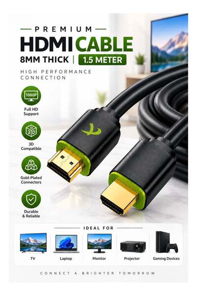 FUJISHKA كابل HDMI بطول 1.5 متر، يدعم دقة 1080p كاملة، سلك HDMI مطلي بالذهب ب...