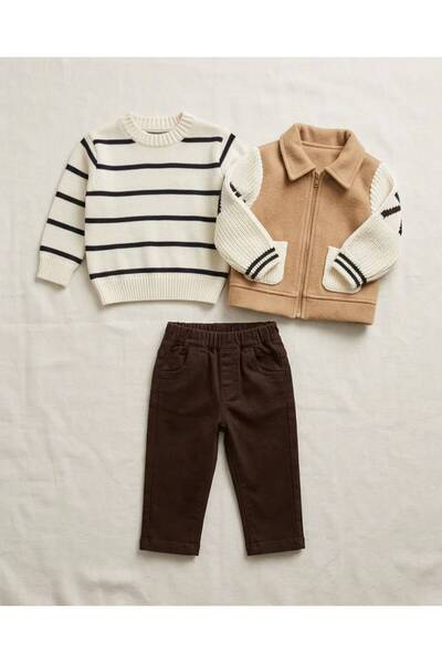 EFEYOO 6-24 Months Baby Boy Winter 3-Piece Set - Striped Knit Sweater, Zipper...