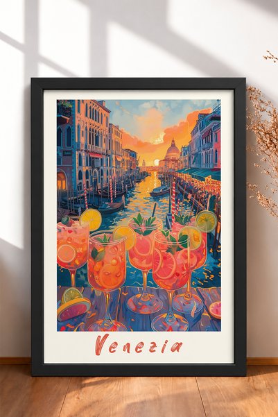 HOMEPACK Venecija, čaše za koktele u kanalu, uokvirena slika, poster Italije,...