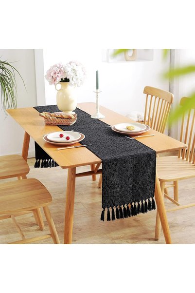 Generic Black Table Runners, Burlap Linen Style Rustic Farmhouse Table Runner...