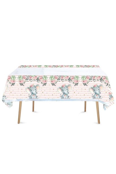 Evolium Fata de Masa, Evolium, din Plastic, Imprimeu Elefanti, 180 x 108 cm, Roz