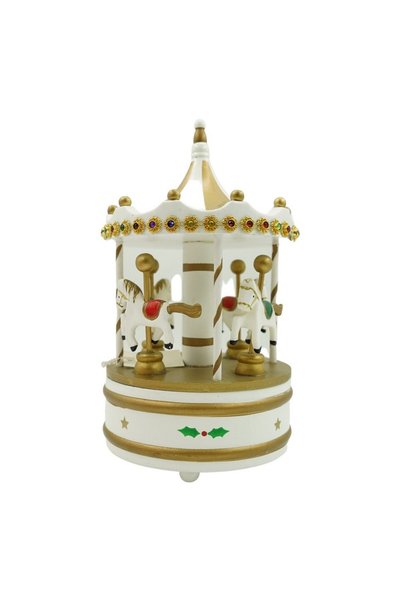 Flippy Christmas decorated music box, Rotating carousel, White, Wooden, Indoor,