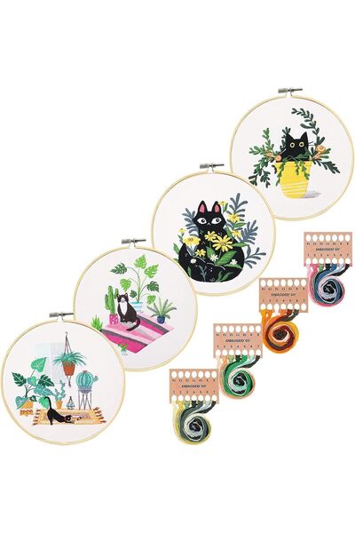 Generic 4 Pack Embroidery kit with Patterns and Instructions for Beginners Cr...
