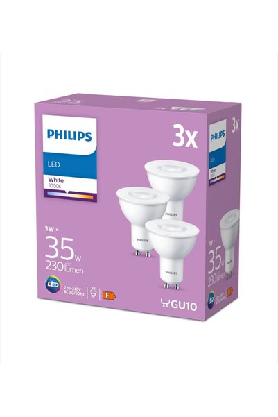 Philips Λάμπα LED GU10 3W (35W) Θερμό Λευκό 3000K – 230 Lumens, Σετ 3 τεμαχίων