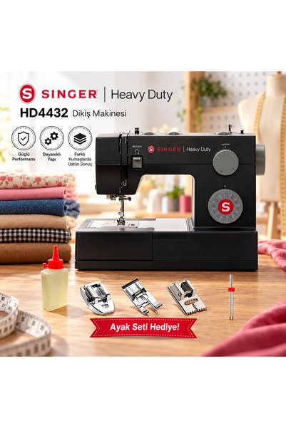 SİNGER HD4432 Heavy Duty 32 Dikiş Desenli, Güçlü Motorlu Dikiş Makinesi – Ayak Seti Hediyeli