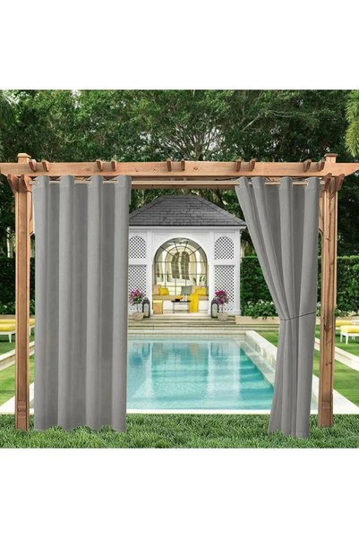 Noonedibs Cortină de exterior impermeabilă 2 bucăți cu ochiuri de prindere gr...