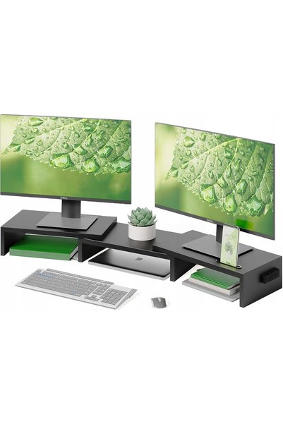 Amazon SUPORT DUBLA PENTRU MONITOR, DIN LEMN NEGRU, CU UNGHI DE ÎNCLINARE REG...