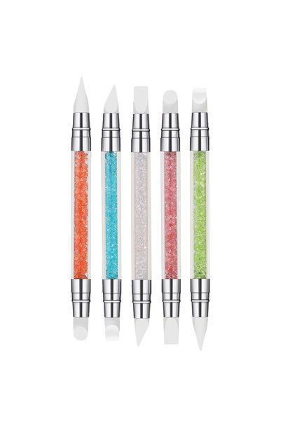 Noonedibs 5 bucăți de pensule pentru unghii cu vârf dublu din silicon, stilou...