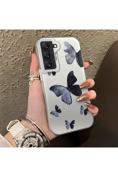 CHICASELUX Samsung Galaxy S22 Compatible Black and Gray Butterfly-Printed Pro...