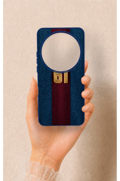 Vip Case غطاء سيليكون بتصميم مخطط باللونين الأزرق والعنابي، متوافق مع هاتف Xi...