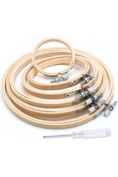 Generic 6 Pcs Embroidery Hoops Set, Adjustable Bamboo Wood Cross Stitch Rings...