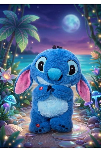 OEM peluş oyuncak Nefes Alan Işıklı Mavi Peluş Oyuncak Stitch Görünümlü Sevim...