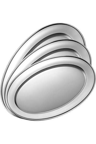 Generic 3 Pcs Stainless Steel Oval Serving Tray Set - Heavy Duty Mirror Polis...
