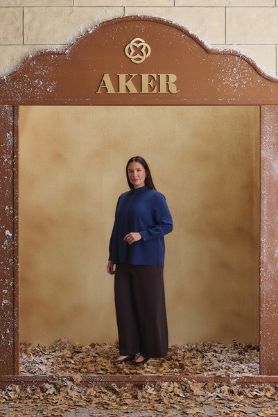 Aker Navy Blue Ribbed Detailed Shirt