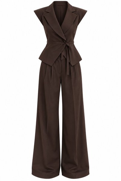 Laluvia Brown Margot Vest and Pants Set - 2Y308
