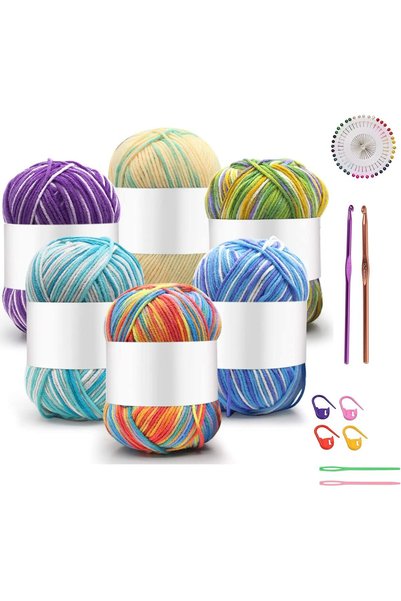 Generic 6 PCS Multi Colored Acrylic Yarn,Multicolor Crochet Craft Yarn with C...
