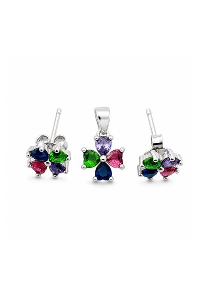 Evolium Set Cercei si Pandantiv din Argint 925, Argintiu/Multicolor, Jolie Si...