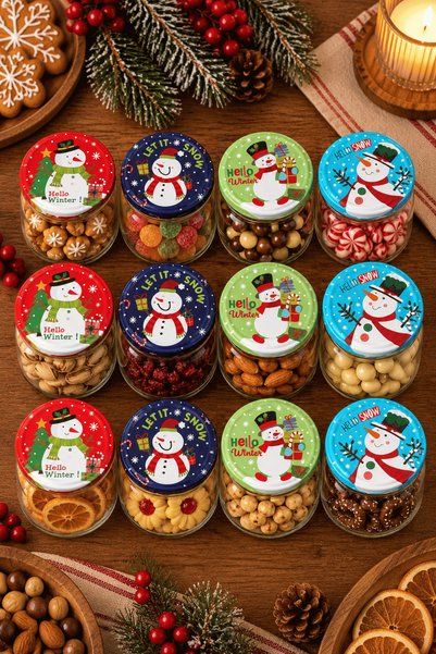 Sarkap Home Winter Time Seri 12'li 300 ml Kapaklı Kavanoz Seti