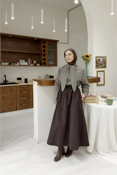 fayaboutique.com Acı Kahve Beli Lastikli Zeran Etek