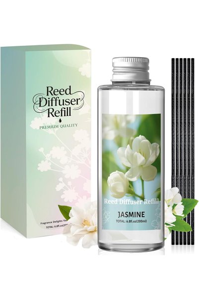Generic زيت معطر بالياسمين لإعادة تعبئة ناشر العطر 200 مل مع 6 أعواد