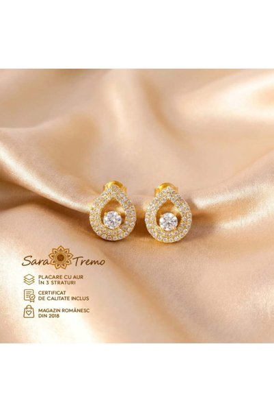 SaraTremo Cercei Aurea Diamond cu pietre strălucitoare și design tip picătură...