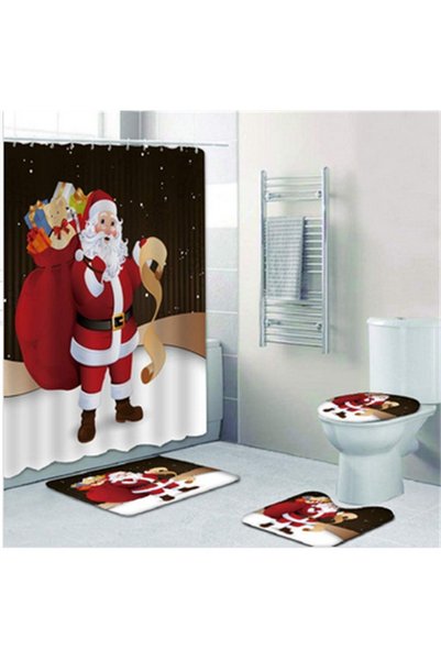 Noonedibs buc Crăciun baie decorațiuni set toaletă capac covor perdea de duș ...