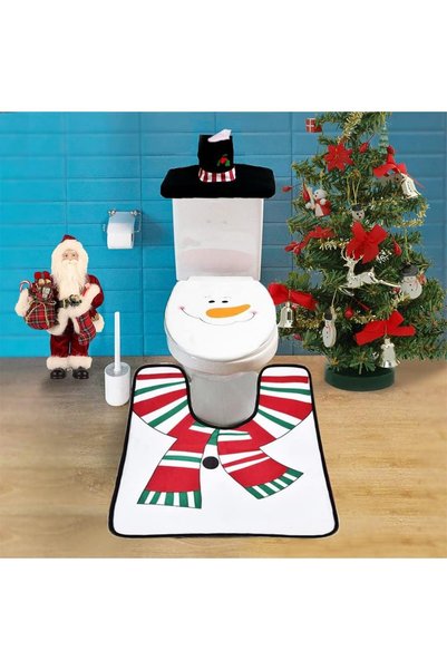 Noonedibs Set de 3 huse de toaletă de Crăciun cu model om de zăpadă, capac de...